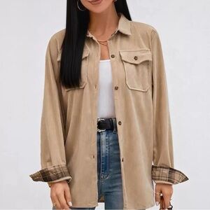 Khaki Plaid Button Down Long Sleeve Shirt